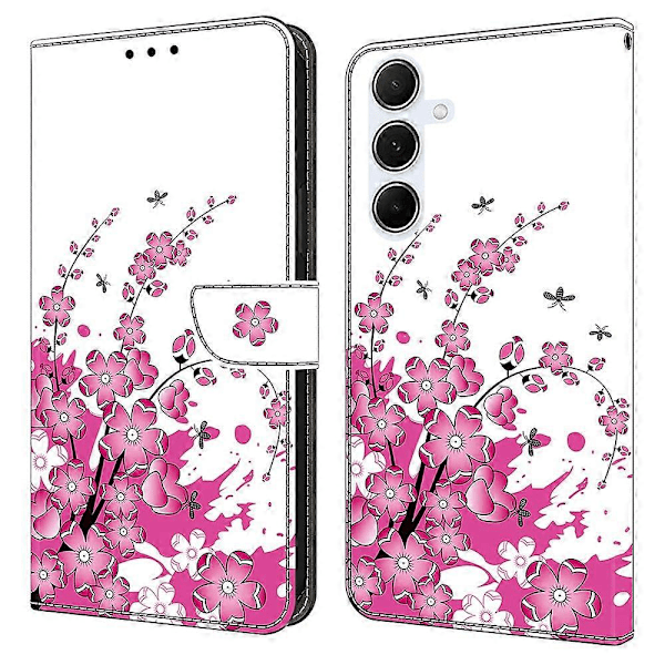 Til Samsung Galaxy A36 5G A56 5G Etui PU Læder Wallet Telefon Cover med Støttefod - Guld Ring Multicolor Flower Vine