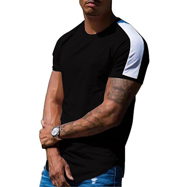 Herr T-shirt med Kort Ärm och Rund Hals för Fitness Black M