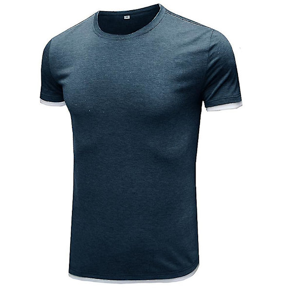 Herrar Enkel Kortärmad Rundhals T-shirt Sommar Toppar Navy Blue M