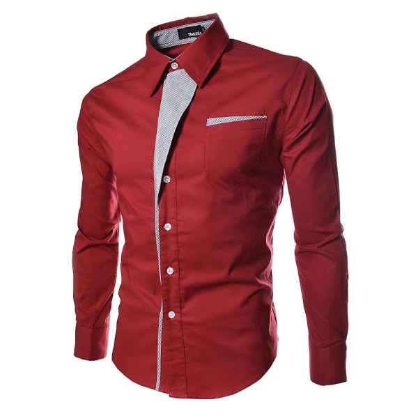 Herr formell Button-down skjorta Business Shirt Toppar Wine Red M