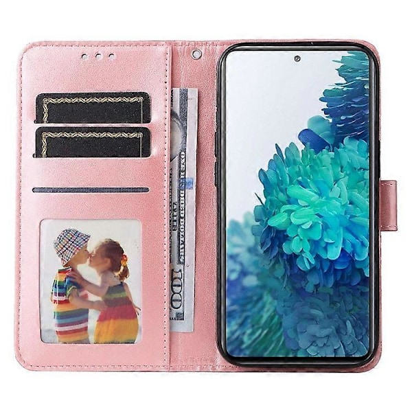 Kompatibel med Samsung Galaxy S20 FE / S20 FE 5G / S20 Lite Solsikke Preget PU Lær Veske Stativ Magnetisk Lås Lommebok Telefon Pink