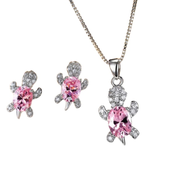 Turtle Crystal örhängen Turtle Shape hänge halsband Set för kvinnor flickor smycken gåva Pink