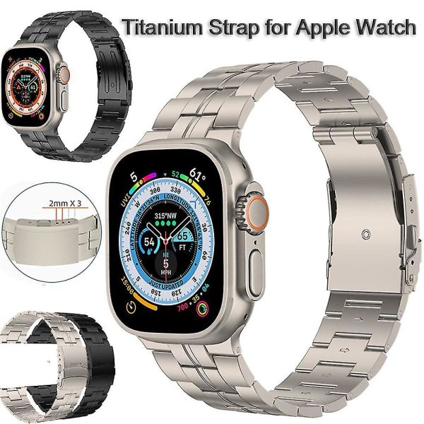Luksus titanrem kompatibel med Apple Watch Band Ultra 49mm 45mm 44mm 41mm 3 -HG black