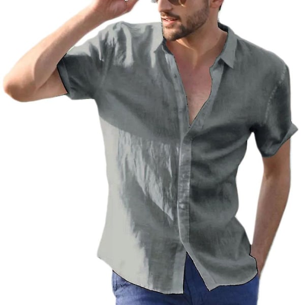 Herr sommar casual skjorta kortärmad strandtopp Grey 2XL