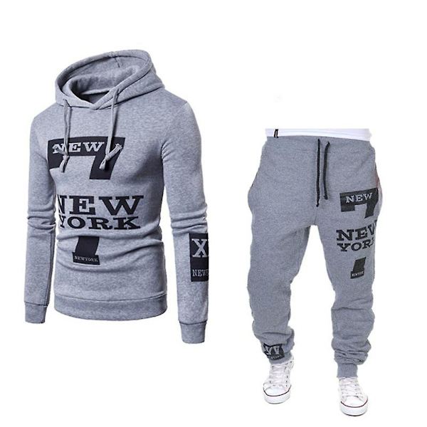 Herrkläder Set Printed långärmade huvtröjor med dragsko Grey M