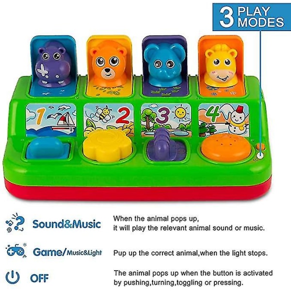Interaktiv Animal Pop Up-leksak med musik, djurljud -ES