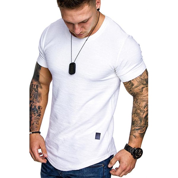 Mænds Almindelige T-shirts Kortærmet Rundhals Casual Sports T-shirts Sommer Toppe White L