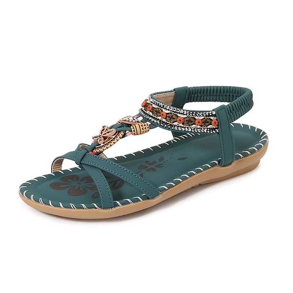 Sommarsandaler för dam 2025 Boho Chic - Strass Flip Flops Malachite green 35