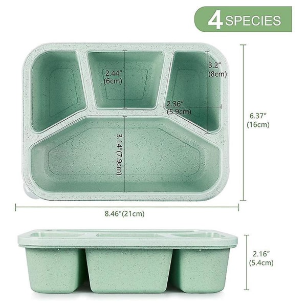4 pakker måltidsforberedende frokostbeholdere med 4 rum, genanvendelig Bento-boks til børn/småbørn/voksne
