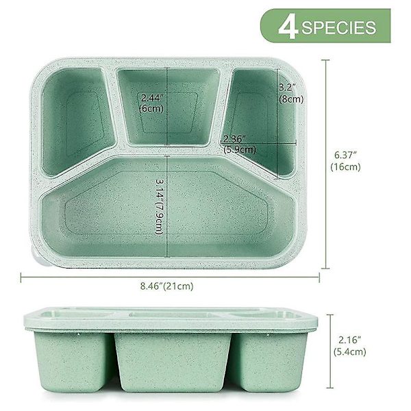 4 pakker måltidsforberedende lunsjbeholdere med 4 rom, gjenbrukbar Bento-boks for barn/småbarn/voksne