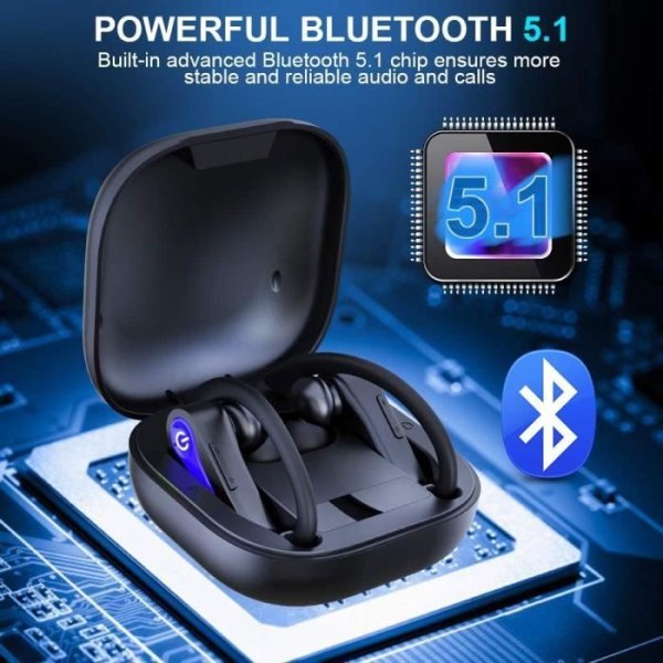 Bluetooth sporthörlurar, IPX7 vattentäta trådlösa hörlurar 40 timmar, 3D Hi-Fi Stereo Bluetooth 5.1 Headset med inbyggd Mic334