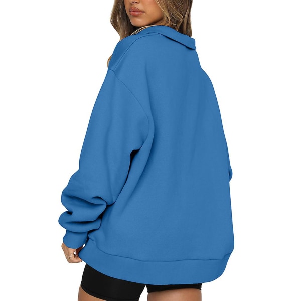 Dame Casual Tops Sweatshirts Løse Langærmede Enfarvet Trøje Blue 3XL