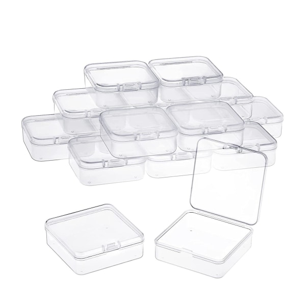 16-pack klara plastpärlorbehållare Låda med gångjärnslock för små föremål, diamanter, pärlor (2,2x2,2