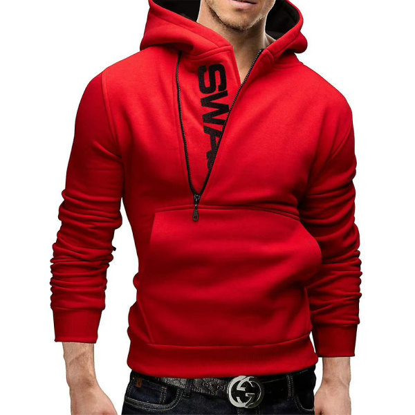 Mænds Toppe Langærmede Hoodies Jogging Løbetøj Sportswear 1/2 Lynlås Trøje Red 2XL