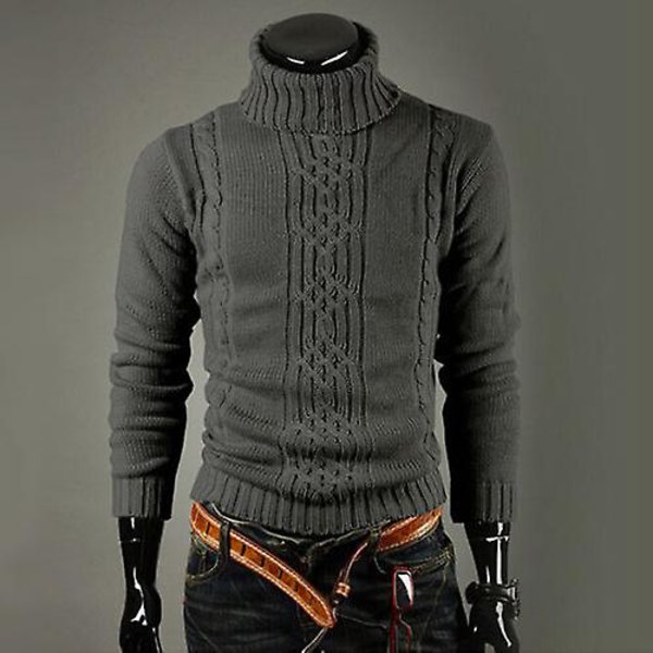 Herre overdele vinter varm strikket sweater Turtle Neck Jumper Dark Gray L