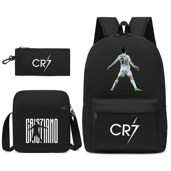 Fotbollsstjärna C Ronaldo Cr7 ryggsäck med printed runt studenten Tredelad ryggsäck. Black 1 threepiece suit