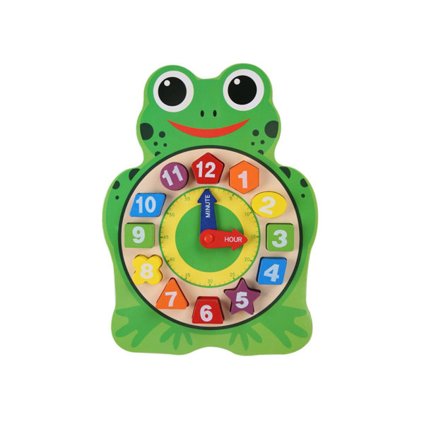 Tecknad djur träklocka pussel pedagogisk leksak - grön