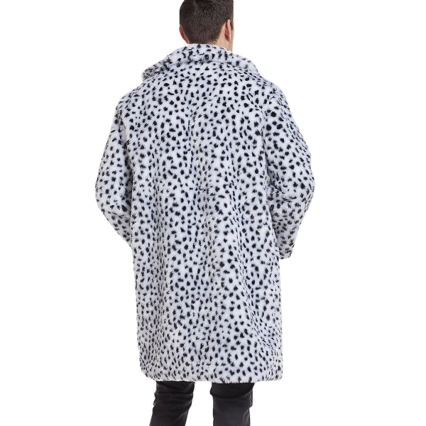 Allthemen Leopard Print plysj mellomlang rett frakk for menn White M