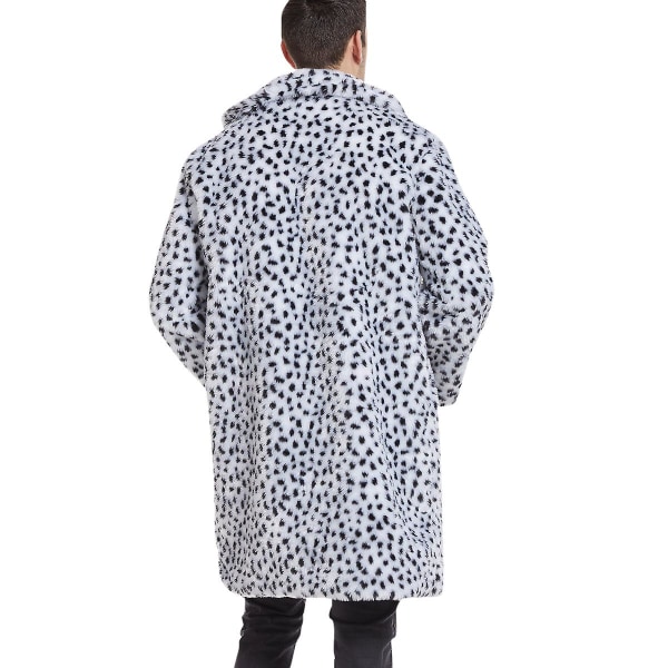 Allthemen mænds leopardprint i plys, lige frakke i mellemlængde White XL