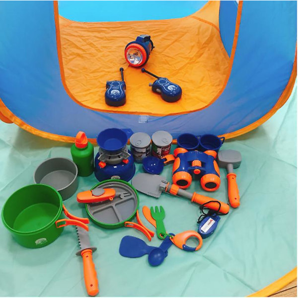 Campingsett for barn med telt innendørs utendørs leker 29PCS