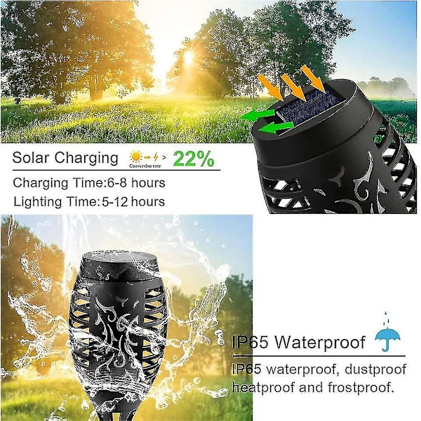 Solar Flame -valot, 12 led-aurinkolamppua välkkyvällä liekillä, vedenpitävä aurinkopaneeli, 4 kpl