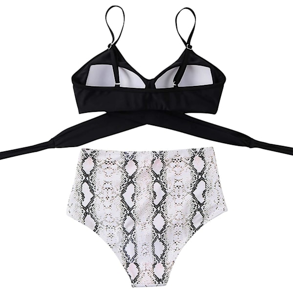 Dametøj Kryds Kors Push Up Badetøj Top Mavekontrol Halter Bikini Højtaljet Badetøj Todelt Badetøj Black-white X-Large