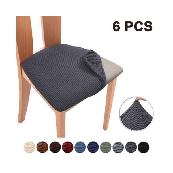 6pcs Stretch Jacquard Chair Seat Covers,Removable Washable Anti-Dust Dinning Room Chair Seat Cushion Slipcovers - Dark gray