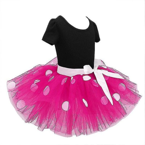 Jentebarn Minnie Mouse Polka Dot Bursdagsfest Bueskjørt Tulle Kjole A Rose Red 5-6 Years