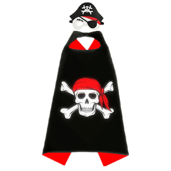 Piratdräkt för barn, klassisk piratkappa Cosplay Cape Skelettkappa+hatt+ögonlapp för Halloweenfest Presenter-A