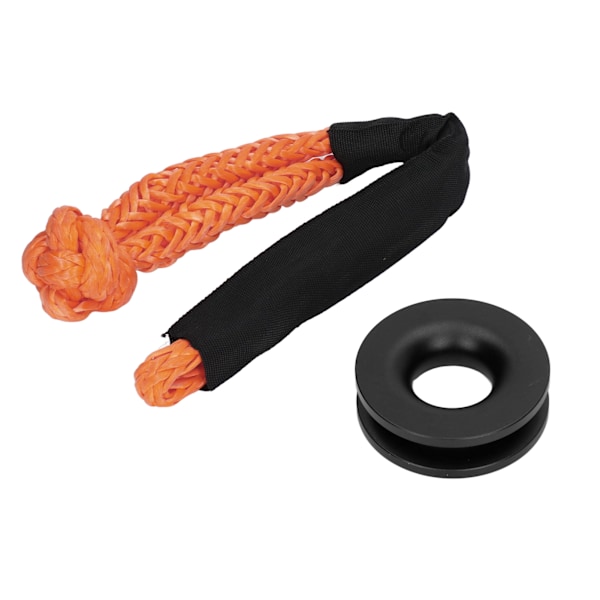 Recovery Ring Winch Rope Set Aluminiumlegering Nylon Reb Soft Shackle Recovery Ring Kit til Køretøjsredning Sort