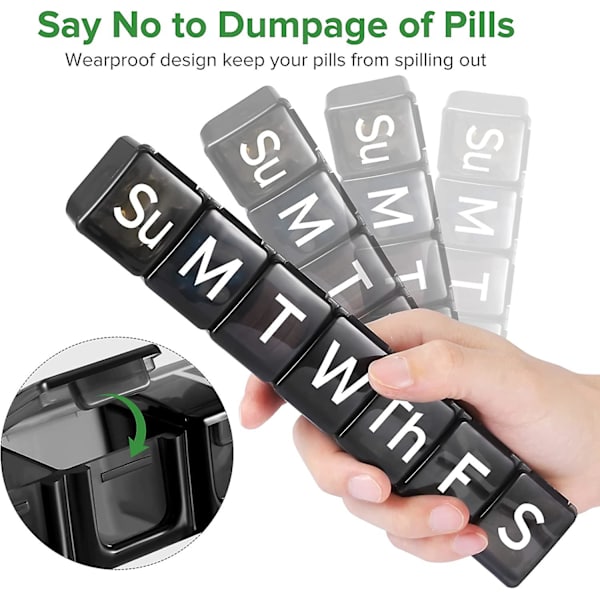 2 Pak Extra Stor Pilleorganiser til Ugen, BPA-Fri Pilleæske 7 Dage Med XL Rum Til Fiskeolie, Rejsevenlig Medicinorganiser Pilleetui Til Black