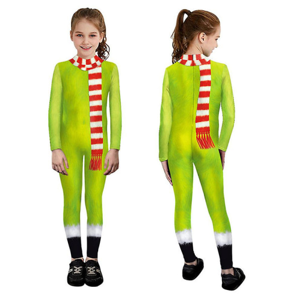 4-9 år Børn Piger Drenge Julefest Grinch Cosplay Kostume Jumpsuit Fancy Dress Up Bodysuit Gifts-A 7-8 Years