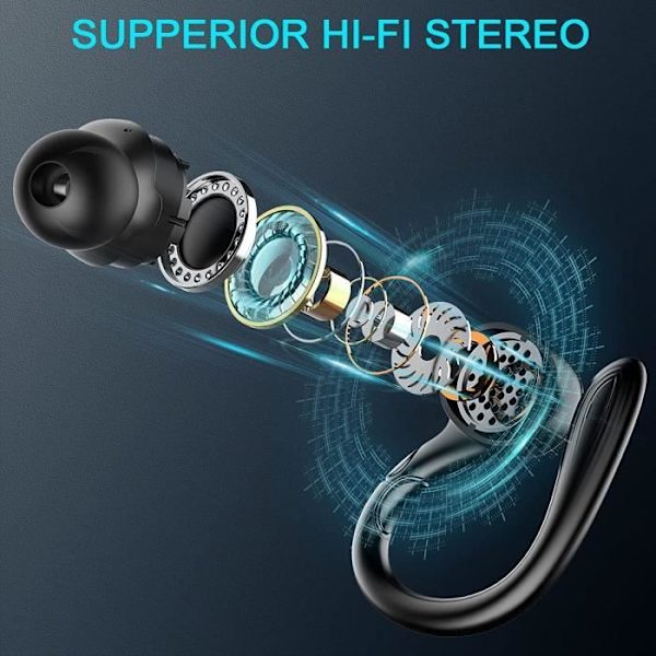 Bluetooth Sport Øretelefoner, Trådløse Bluetooth 5.1 Ørepropper med Avtakbare Ørekroker, IP7 Vanntette Trådløse Hodetelefoner, H[216]