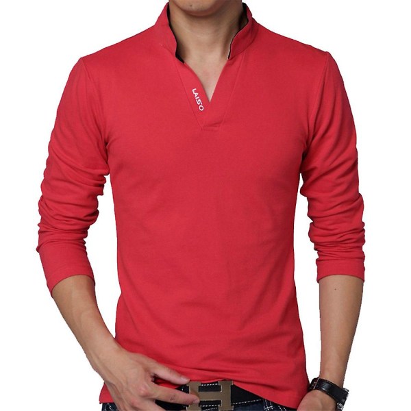 Herr Casual Henry Neck Casual Polo Shirt Business Toppar Red 2XL