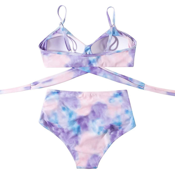 Dametøj Kryds Kors Push Up Badetøj Top Mavekontrol Halter Bikini Højtaljet Badetøj Todelt Badetøj Purple-1 Large