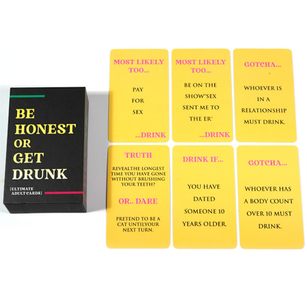 Engelsk version av BE HONEST OR GET DRINK Sincerely Leisure Party Game Card