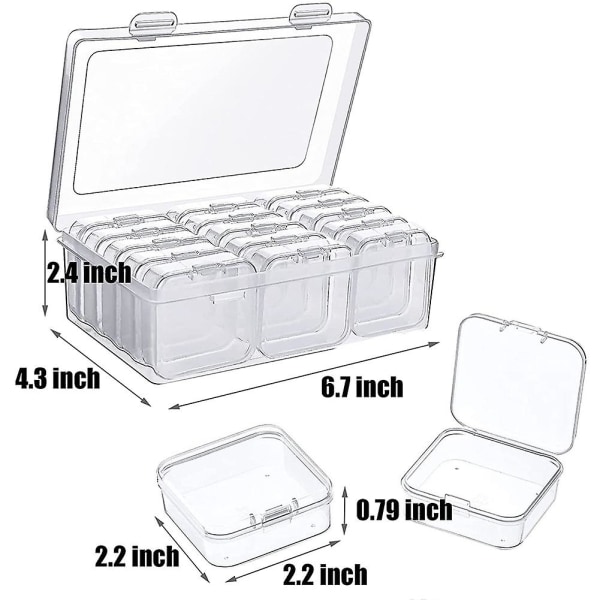 13 pakkauksen muovihelmilaatikko, pieni läpinäkyvä kannellinen säiliö, minityhjät saranoidut laatikot ompelua varten