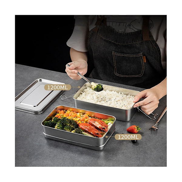 Lunsjboks i rustfritt stål med dobbelt lag, Bento-boks for studenter, matbeholder, snacksboks, lekkasjesikker