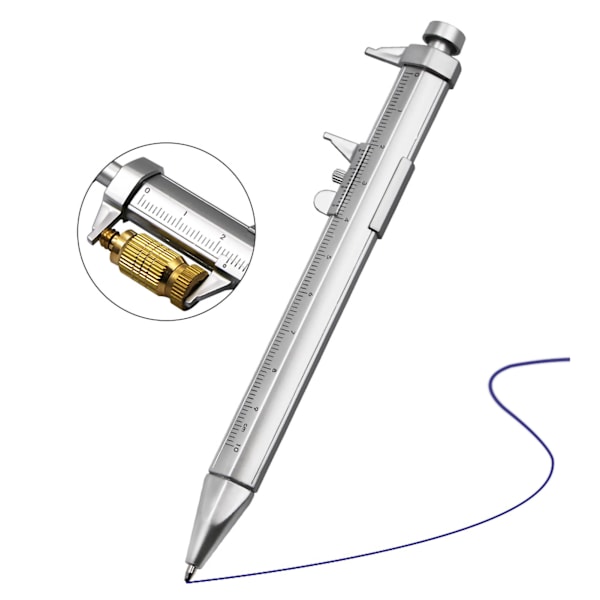 Vernier Caliper Kulspetspenna Plast 0‑100mm Caliper Mätlinjal 2 i 1 Multifunktionspenna med RefillBlå