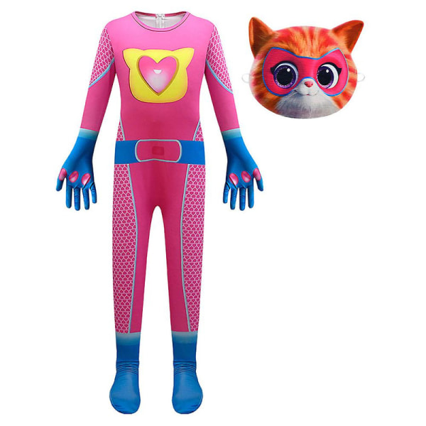 3-9 år Barn Super Kitties Cosplay Kostyme Katt Jumpsuit Maskeantrekk Halloween Party Fancy Dress Gaver-Rose Red 7-8Years