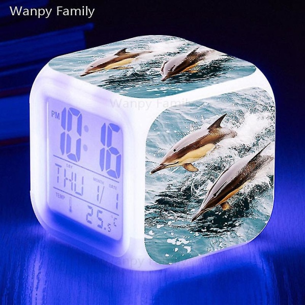Otwoo 2023 New Dolphin Alarm Clock Børneværelse Wake Up Timer Touch Flash Small Night Light Skrivebordsur gaver til studerende og barn 3
