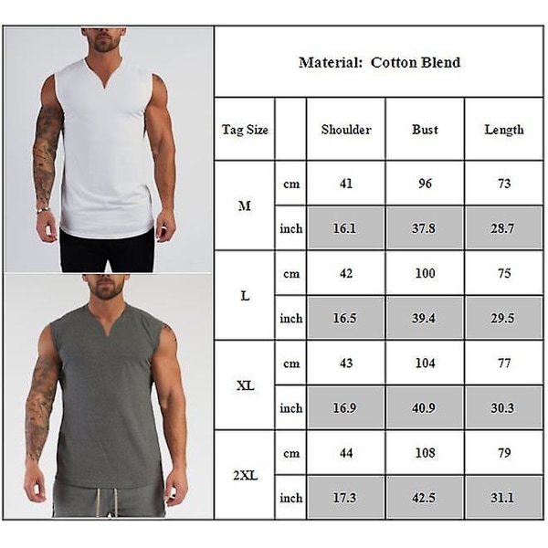 Herr V-hals ärmlös väst Sport Fitness Linne White XL