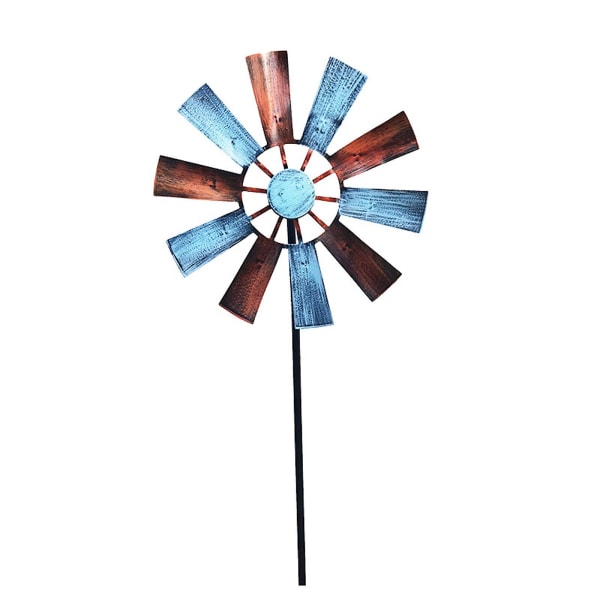Smidesjärn Roterande väderkvarn Metall Vindspinnare Landskapsprydnad för Utomhusgård Yard Gräsmatta Pinwheel Inredning Double Retro