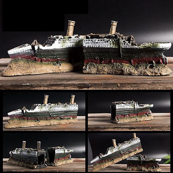 Akvarium Titanic Middelhavsmodel skibsdekorationer Kunstigt skibsvrag Tilgang til hjemmet Harpiks sænket bådfisk levende ornament