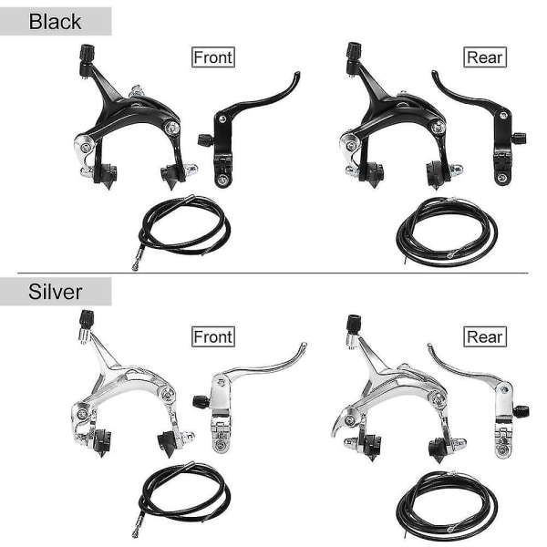 Bromsset för Fixie-cykel / Landsvägscykel, Fram / Bak, Sidomonterad silver Front brake set