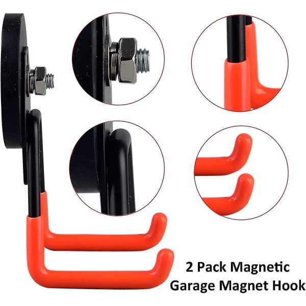 2-pack stora magnetiska förvaringskrokar med halkskyddsbeläggning Garage förvaringskrokar
