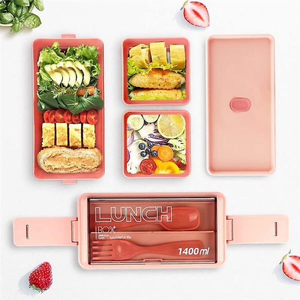 Bento Box-set, 1400 ml Bentolåda för Vuxna, 3 Fack, Matlåda för Matlagning