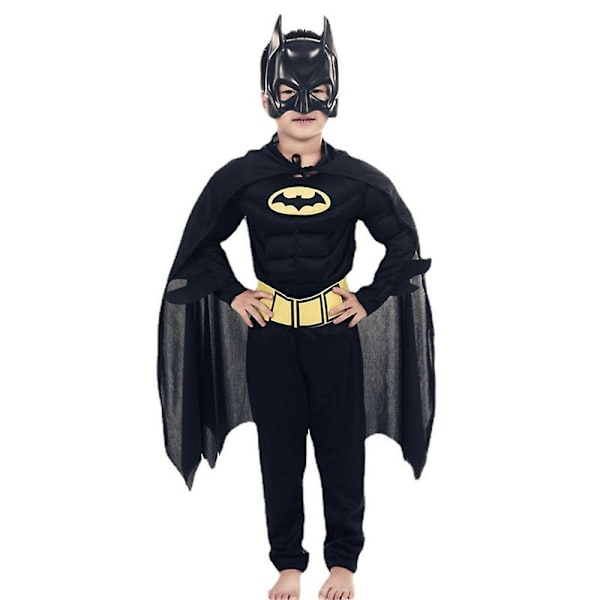 Batman Cosplay Kostume til Børn og Teenagere (3-13 år) - Muskel Bat Outfit Sæt med Jumpsuit + Maske + Kappe - Gave 12-13 Years