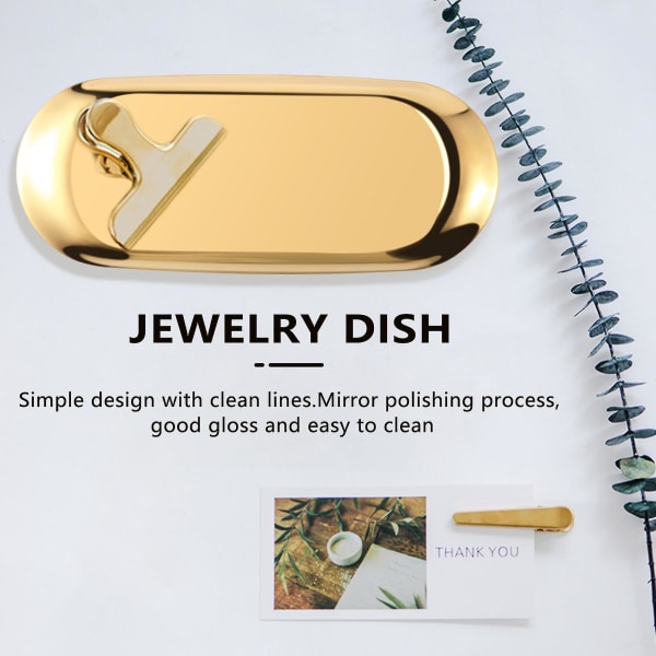 Metallbricka Guld Oval prickig fruktfat Små föremål Smycken Displaybricka Spegel