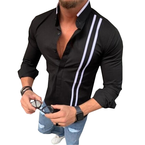 Miesten pitkähihaiset paidat, rento tyyli Black 2XL